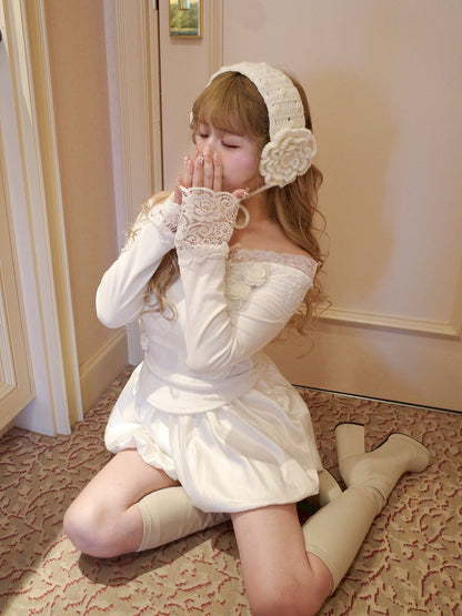 レースオフショルリブニット