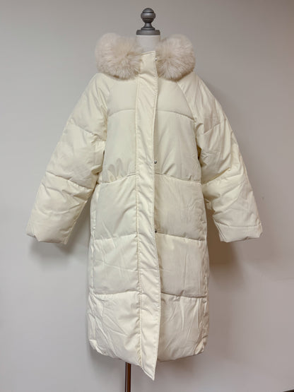 ファー付きロングパフコート