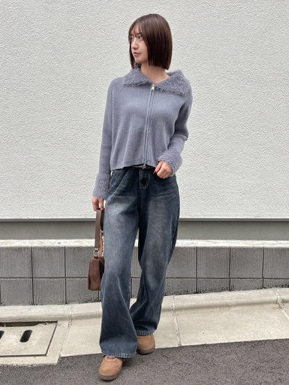 【Official限定価格】ジップ付きシャギードッキングニット