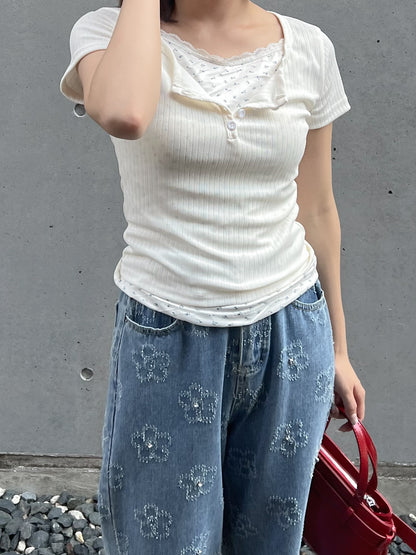小花柄レイヤーTシャツ