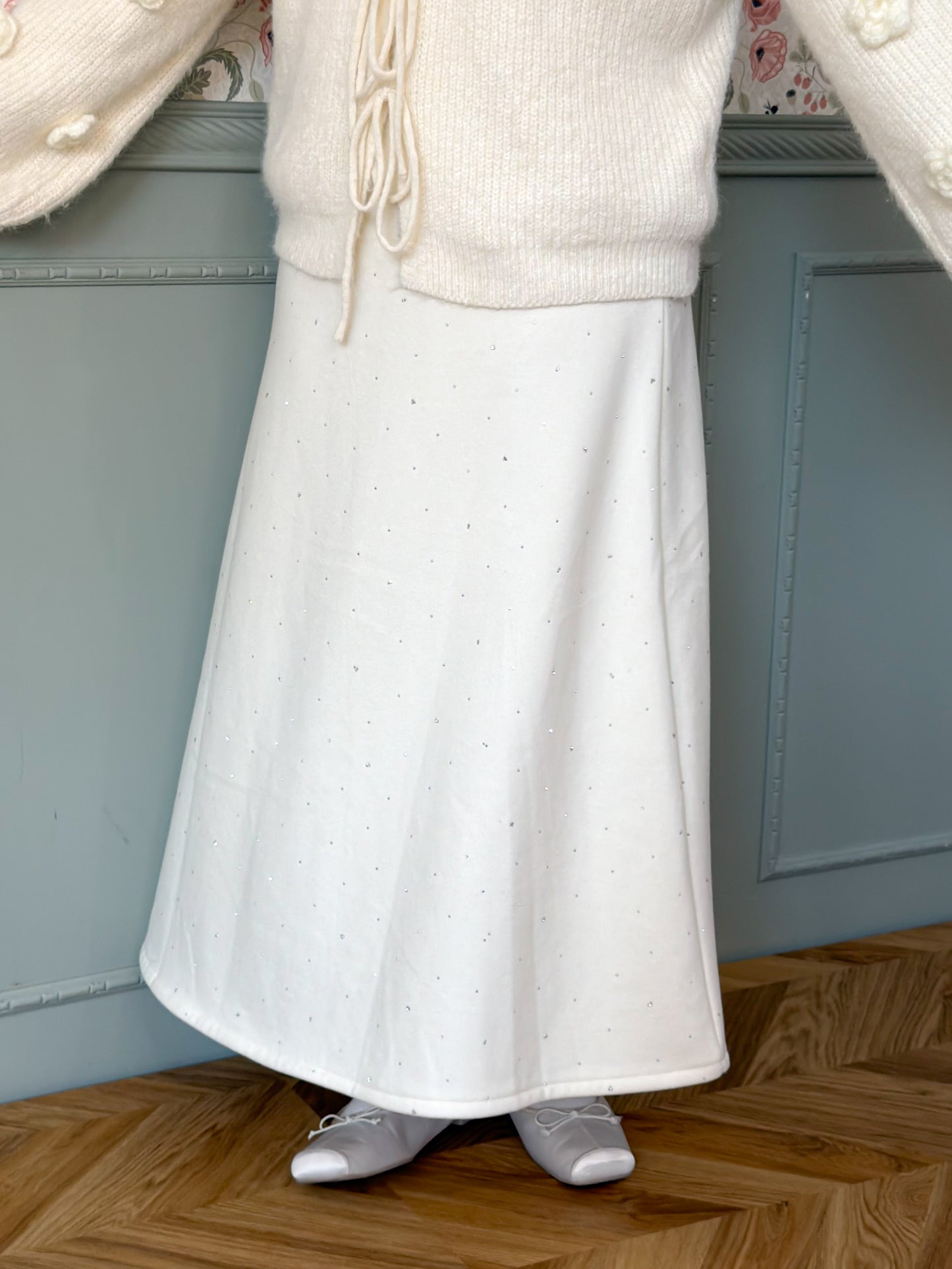 ラインストーンフレアロングスカート