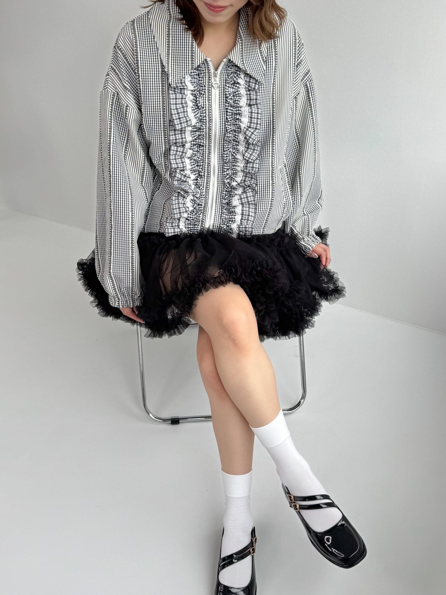 【Official限定価格】ギンガムチェックフリルブルゾン