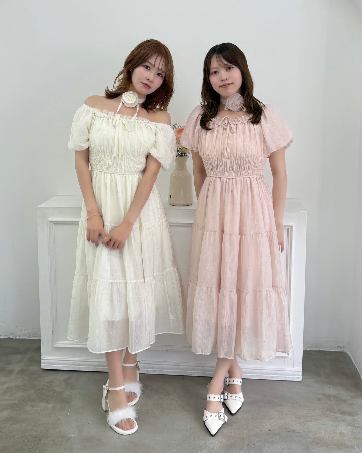 ラインストーンシフォンロングワンピース