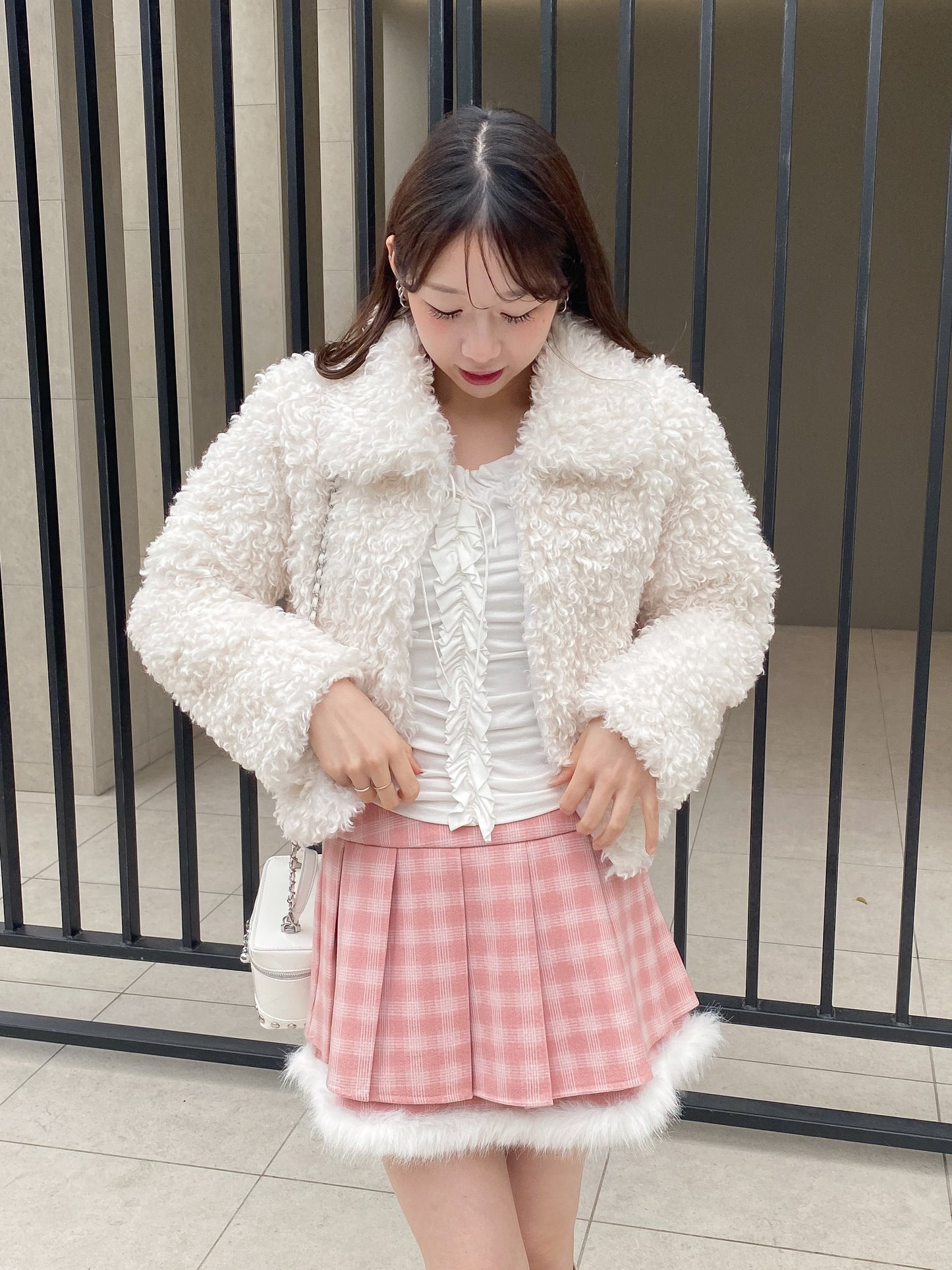 【Official限定価格】ファー付きチェックプリーツスカート