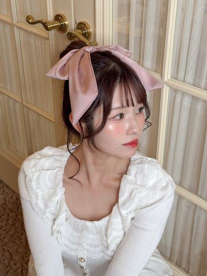 サテンラインストーンリボンバレッタ