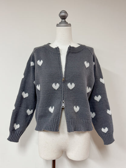 ジップ付きハートニット