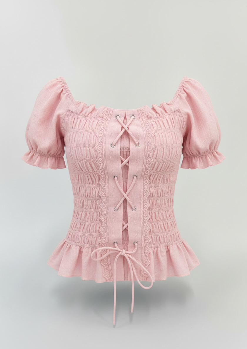 【Official限定価格】レースアップパフブラウス
