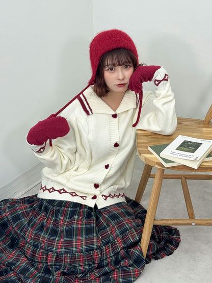 襟付きハートボタンオーバーサイズニット