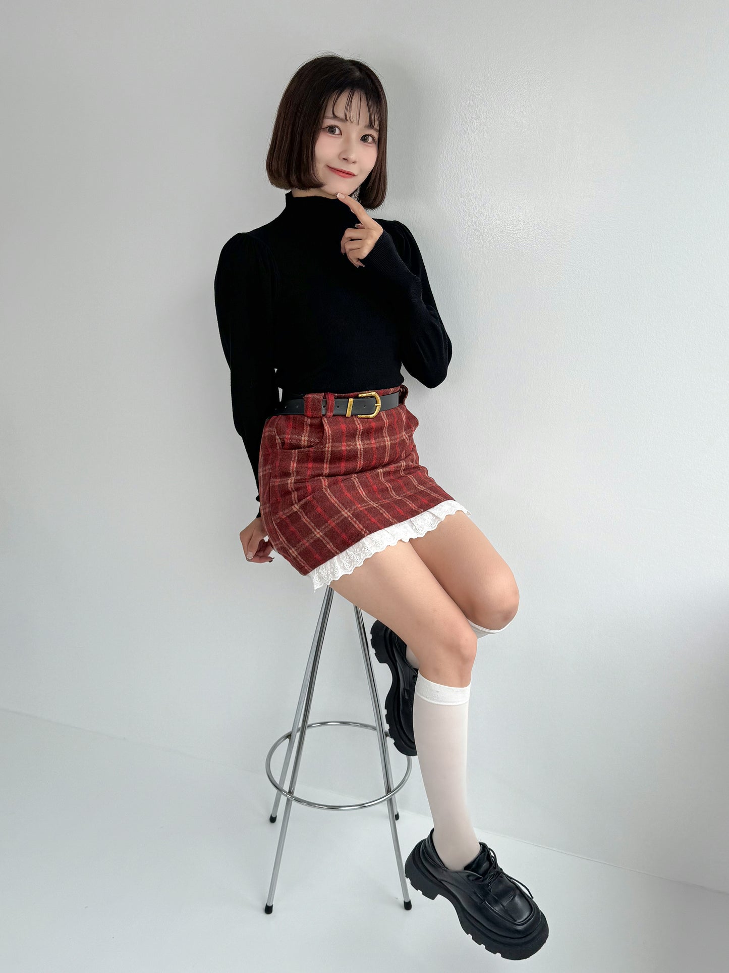 【Official限定価格】ベルト付きチェックスカート