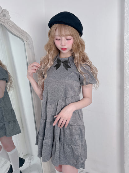 リボン襟付きスエットワンピース