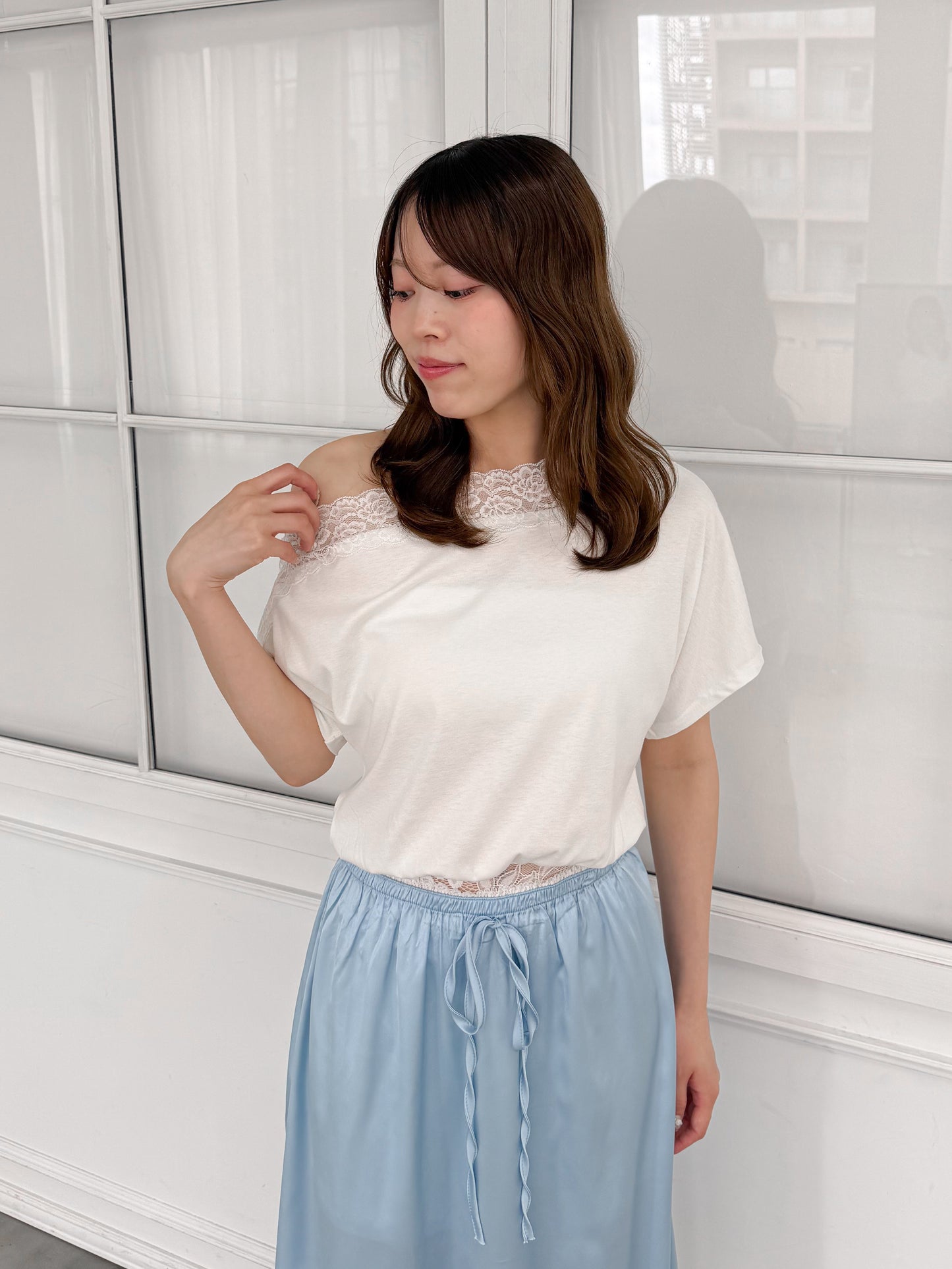 レースワンショルダーT