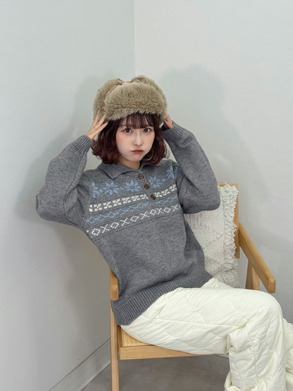 ノルディックオーバーサイズニットポロ