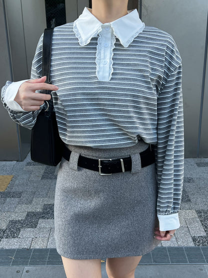 【Official限定価格】フリル襟ボーダーフリーストレーナー