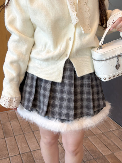 【Official限定価格】ファー付きチェックプリーツスカート