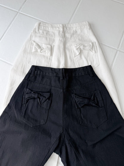 リボンポケットバレルレッグデニムパンツ