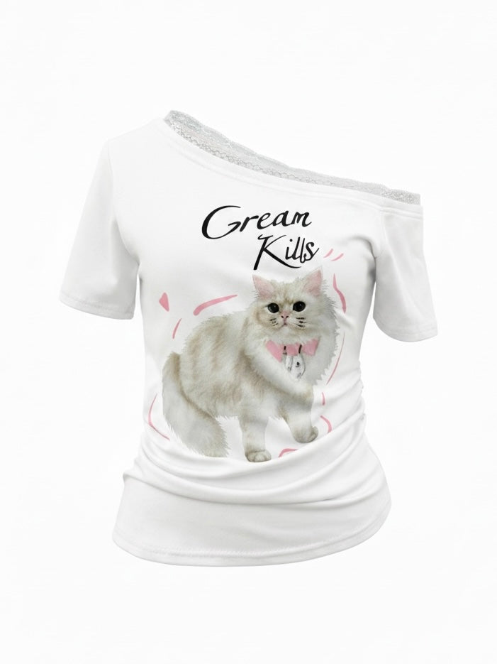 キャットプリントTシャツ