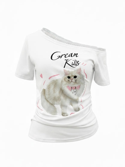 キャットプリントTシャツ