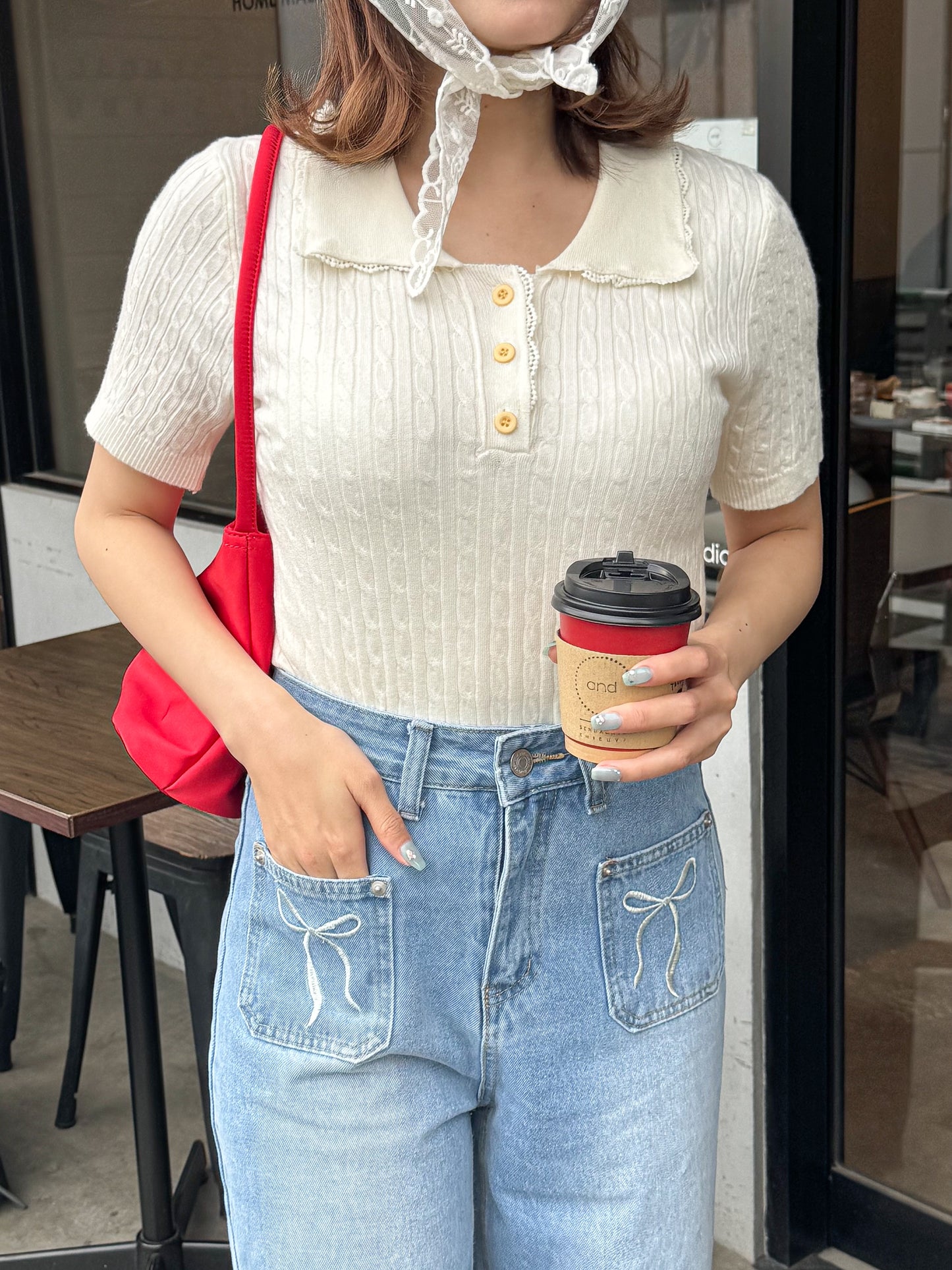 【Official限定価格】フリルリブニットポロ