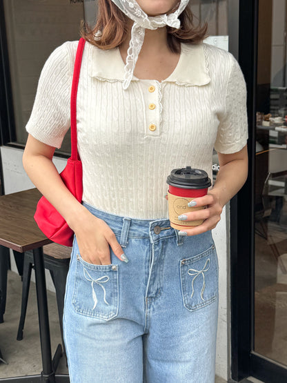 【Official限定価格】フリルリブニットポロ