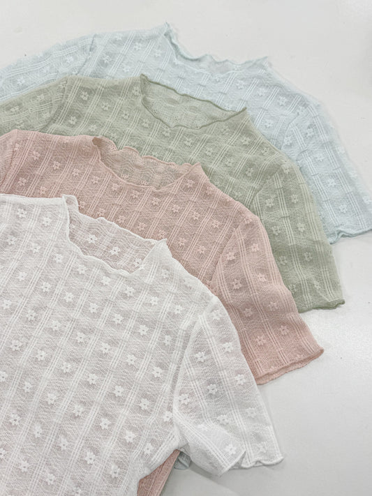 花柄シースルー半袖トップス