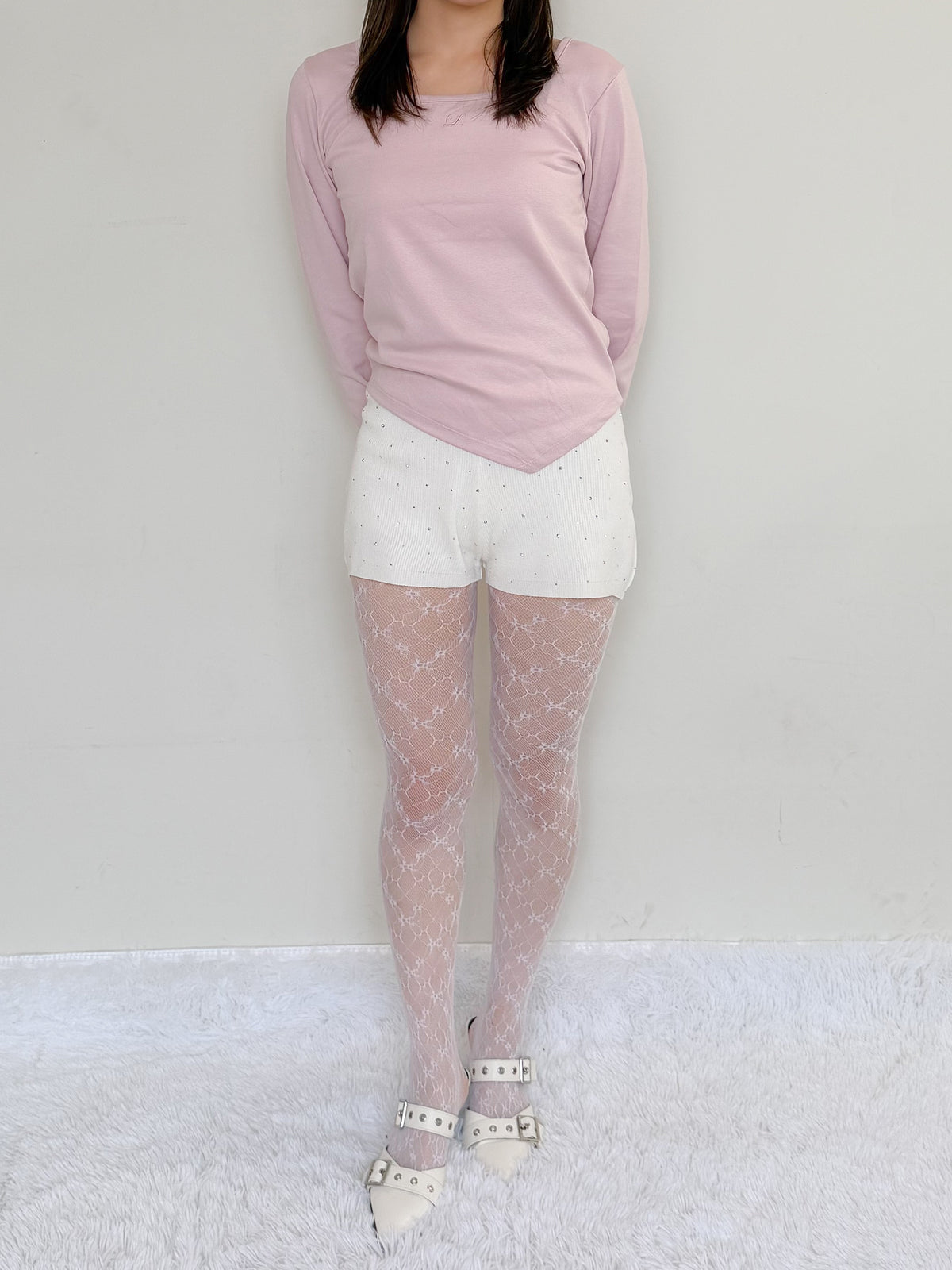 ラインストーンニットパンツ