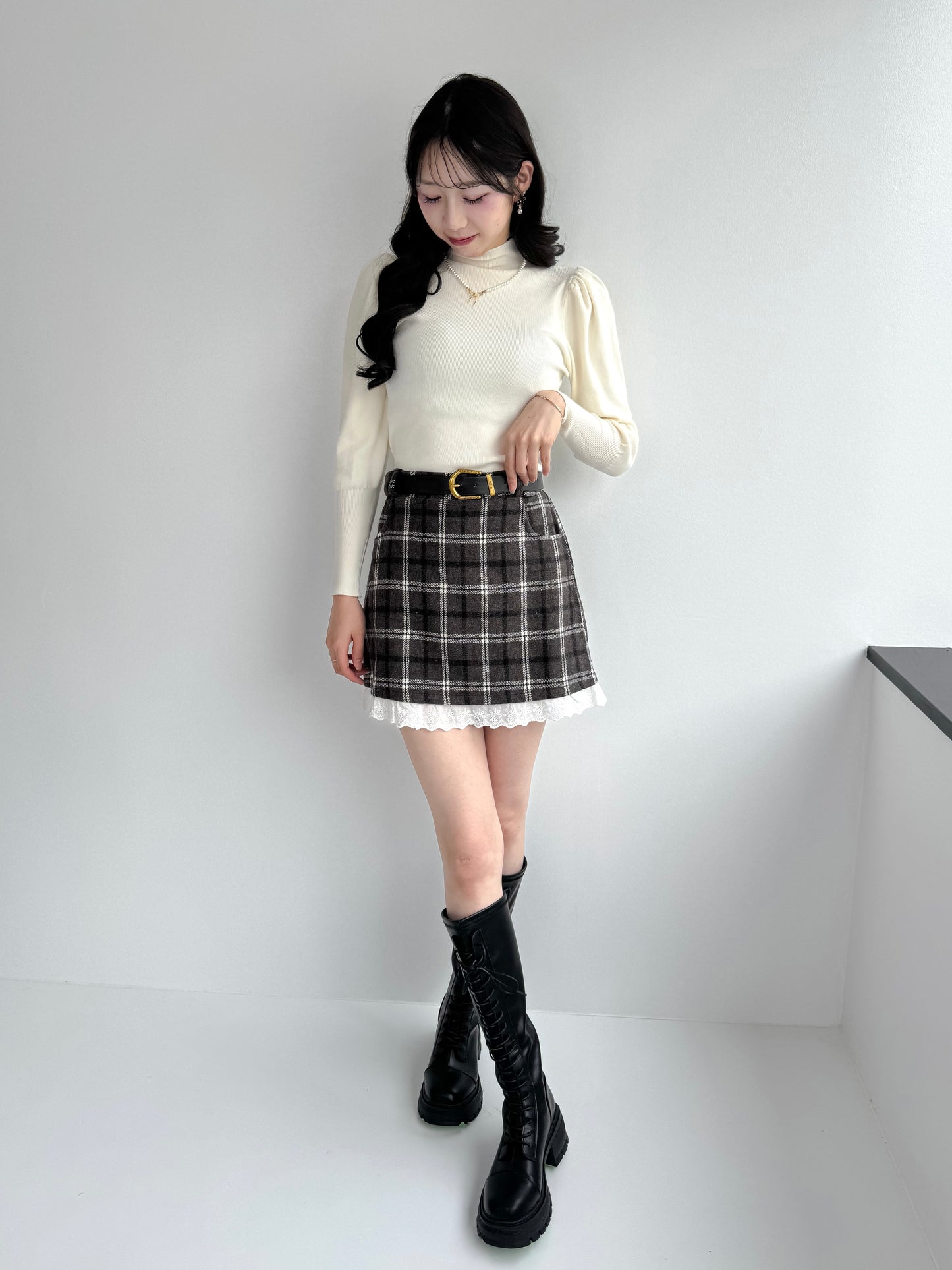 【Official限定価格】ベルト付きチェックスカート