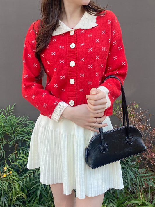 ミニハート柄襟付きニット