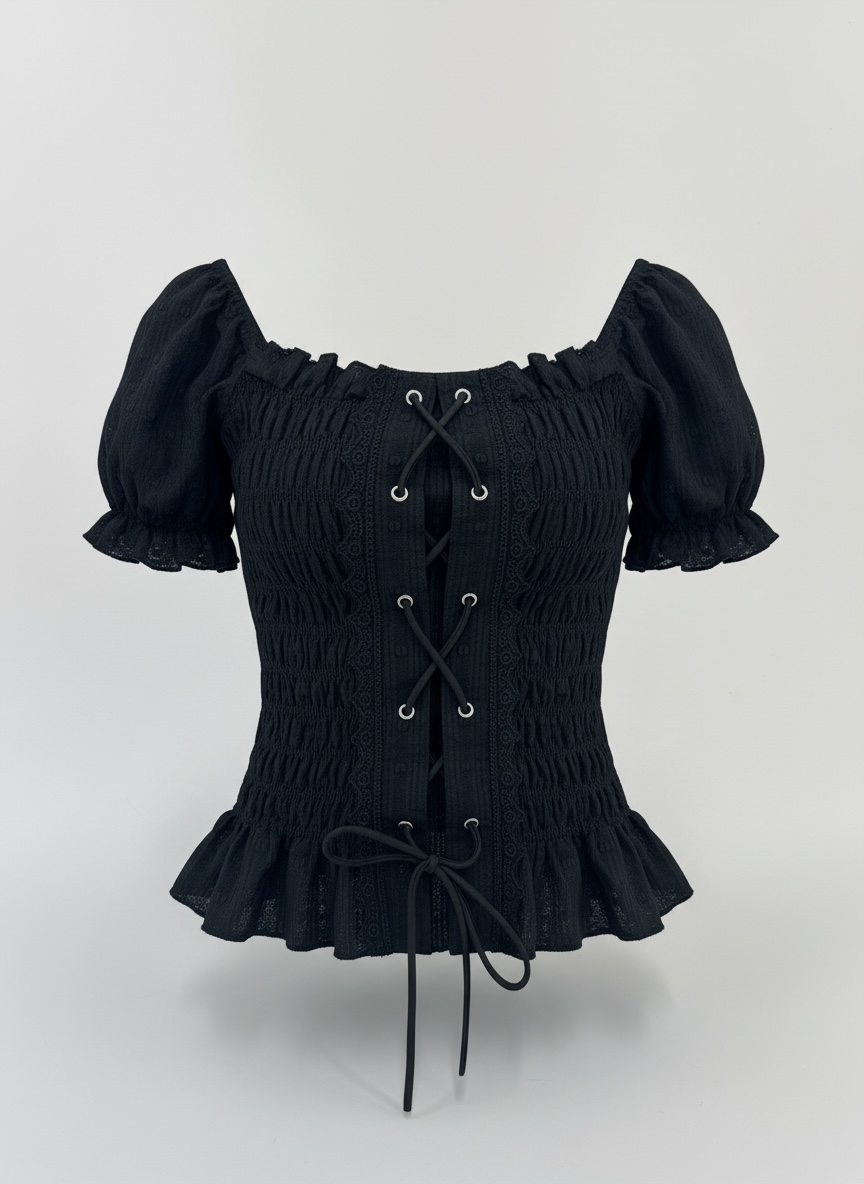 【Official限定価格】レースアップパフブラウス