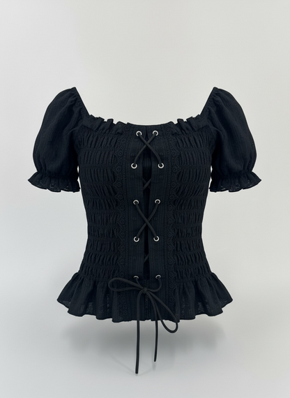 【Official限定価格】レースアップパフブラウス