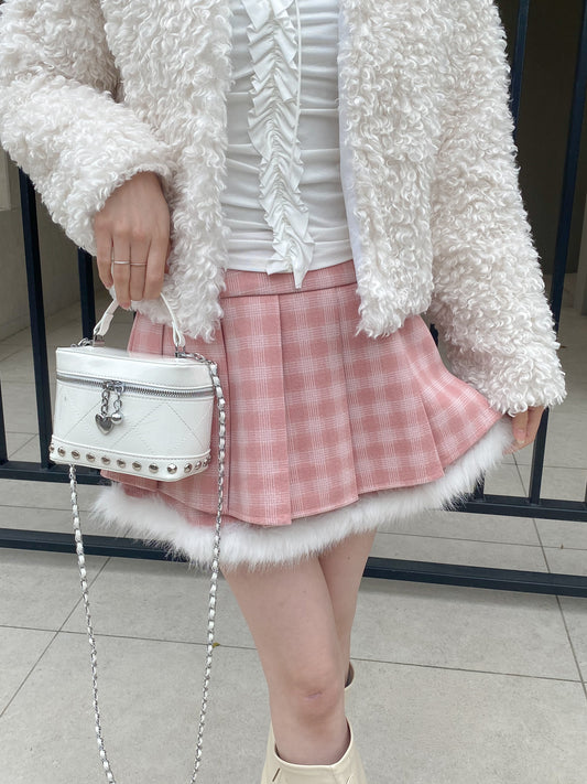 【Official限定価格】ファー付きチェックプリーツスカート