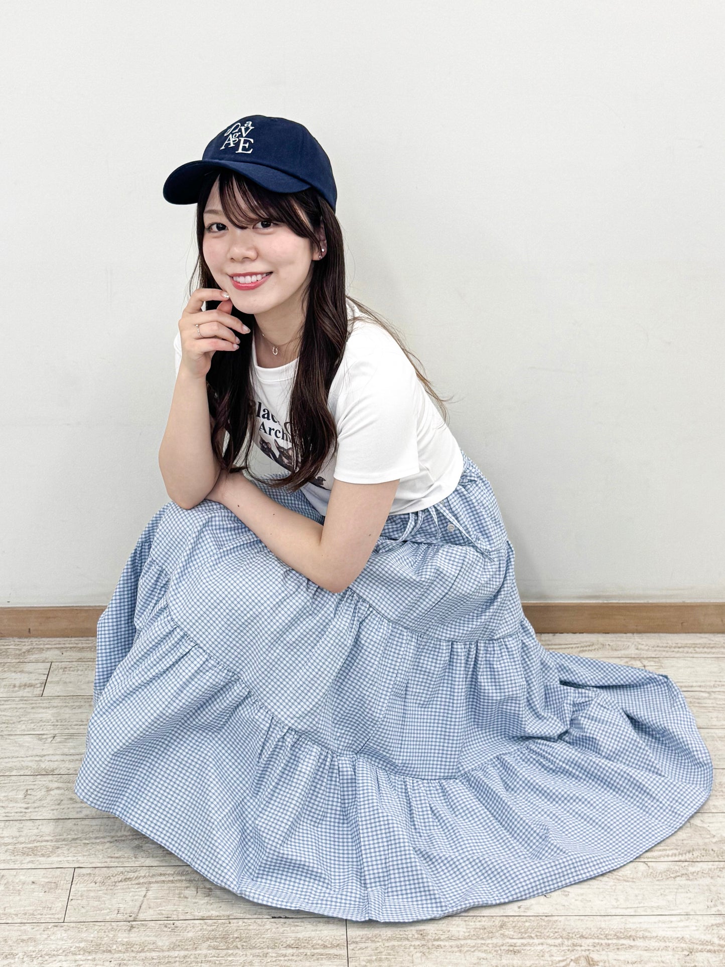 格子チェックティアードロングスカート