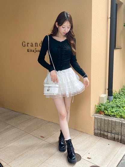 【Official限定価格】レース付き起毛ティアードスカート