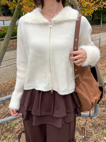 【Official限定価格】ジップ付きシャギードッキングニット