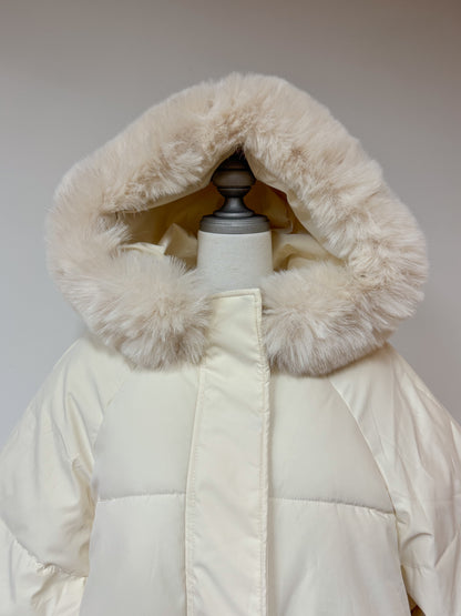 ファー付きロングパフコート