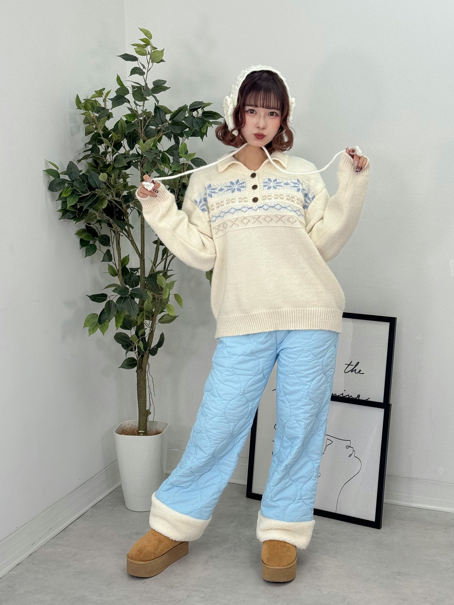 ノルディックオーバーサイズニットポロ