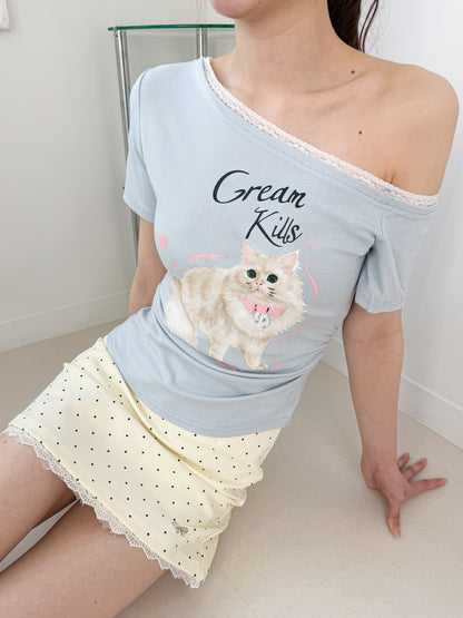 キャットプリントTシャツ