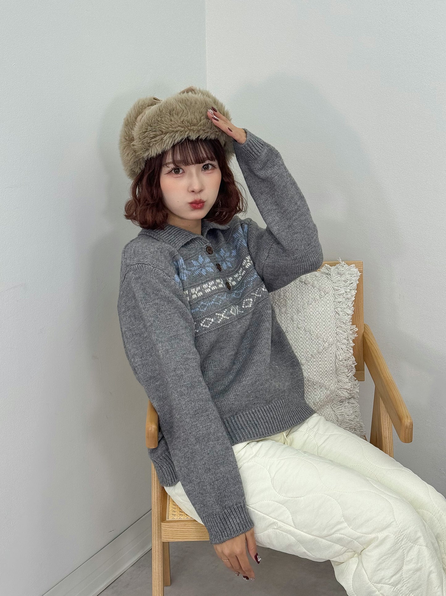 ノルディックオーバーサイズニットポロ