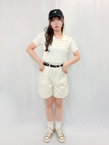 【Official限定価格】ベルト付きドットデニムハーフパンツ