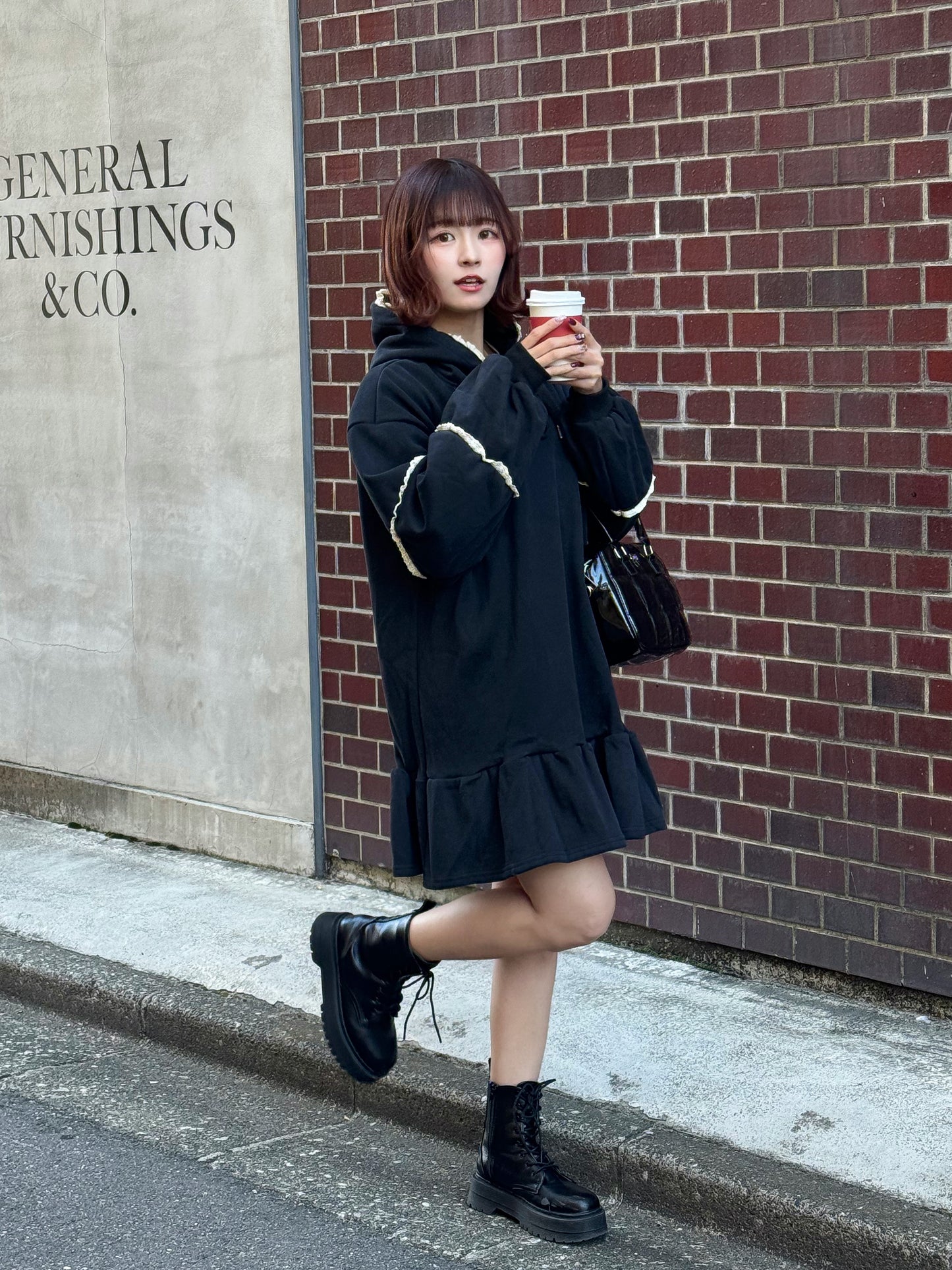 【Official限定価格】裏起毛フリルスエットパーカーワンピ