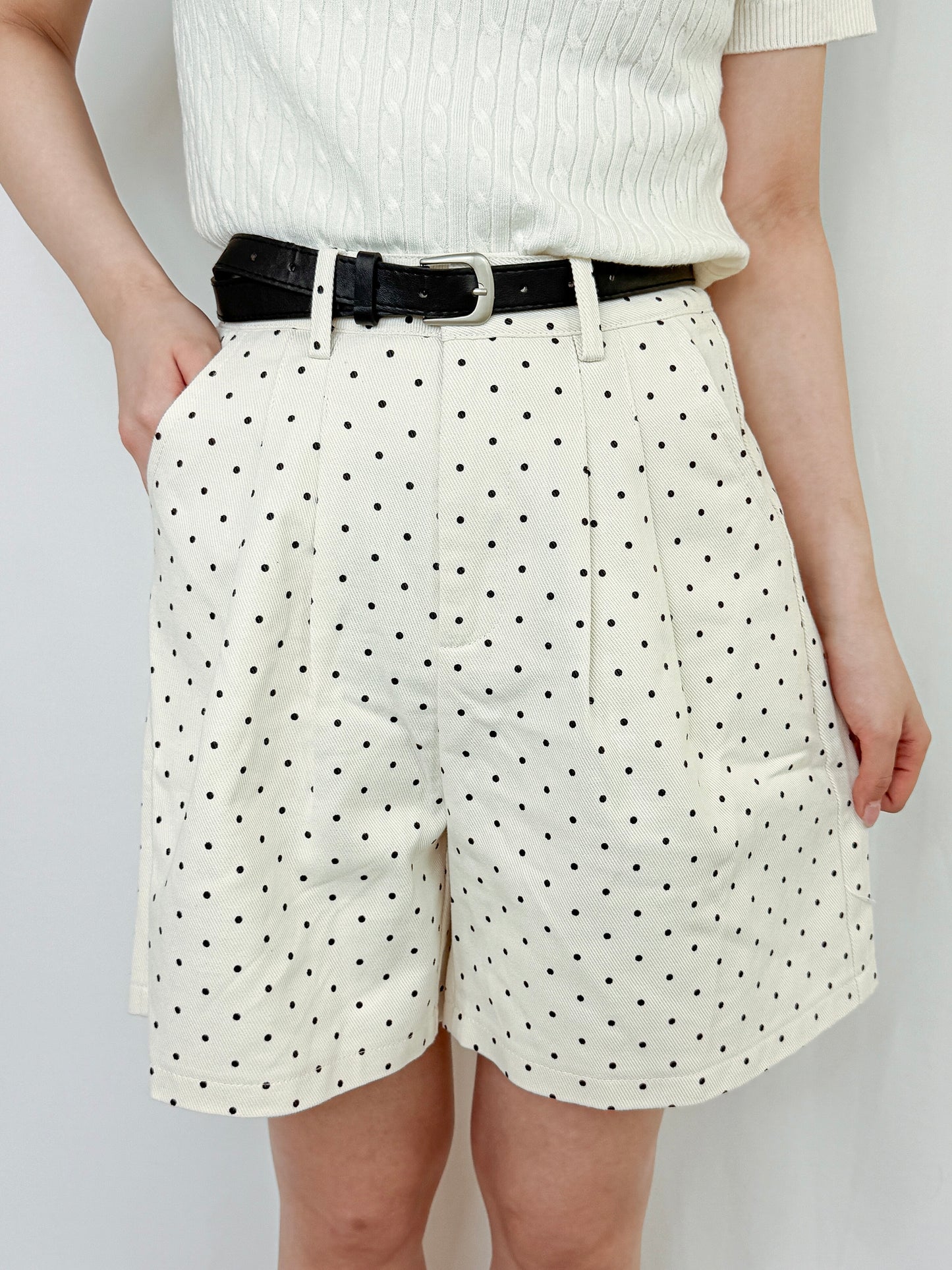 【Official限定価格】ベルト付きドットデニムハーフパンツ