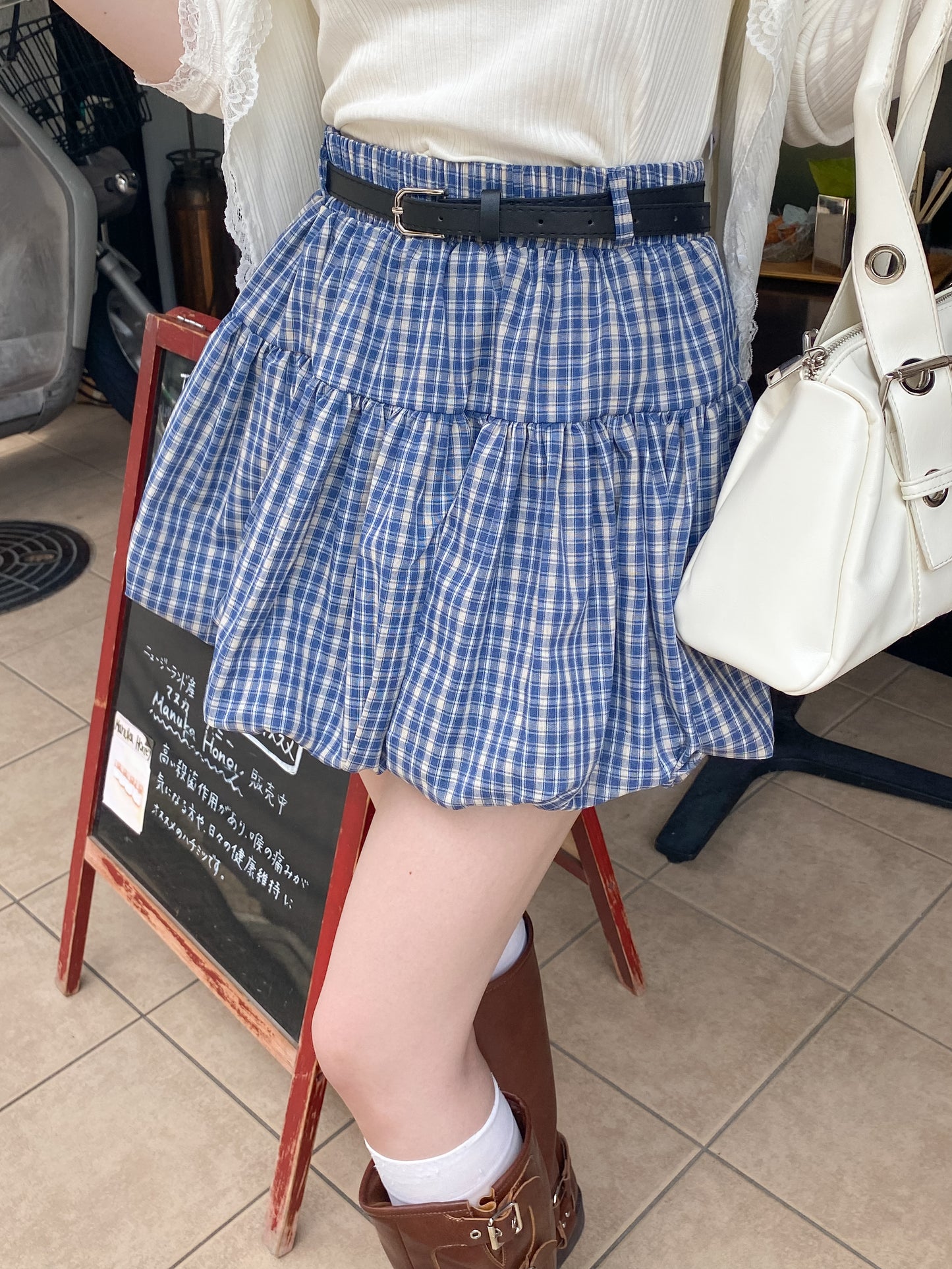 【Official限定価格】ベルト付きチェックバルーンスカート