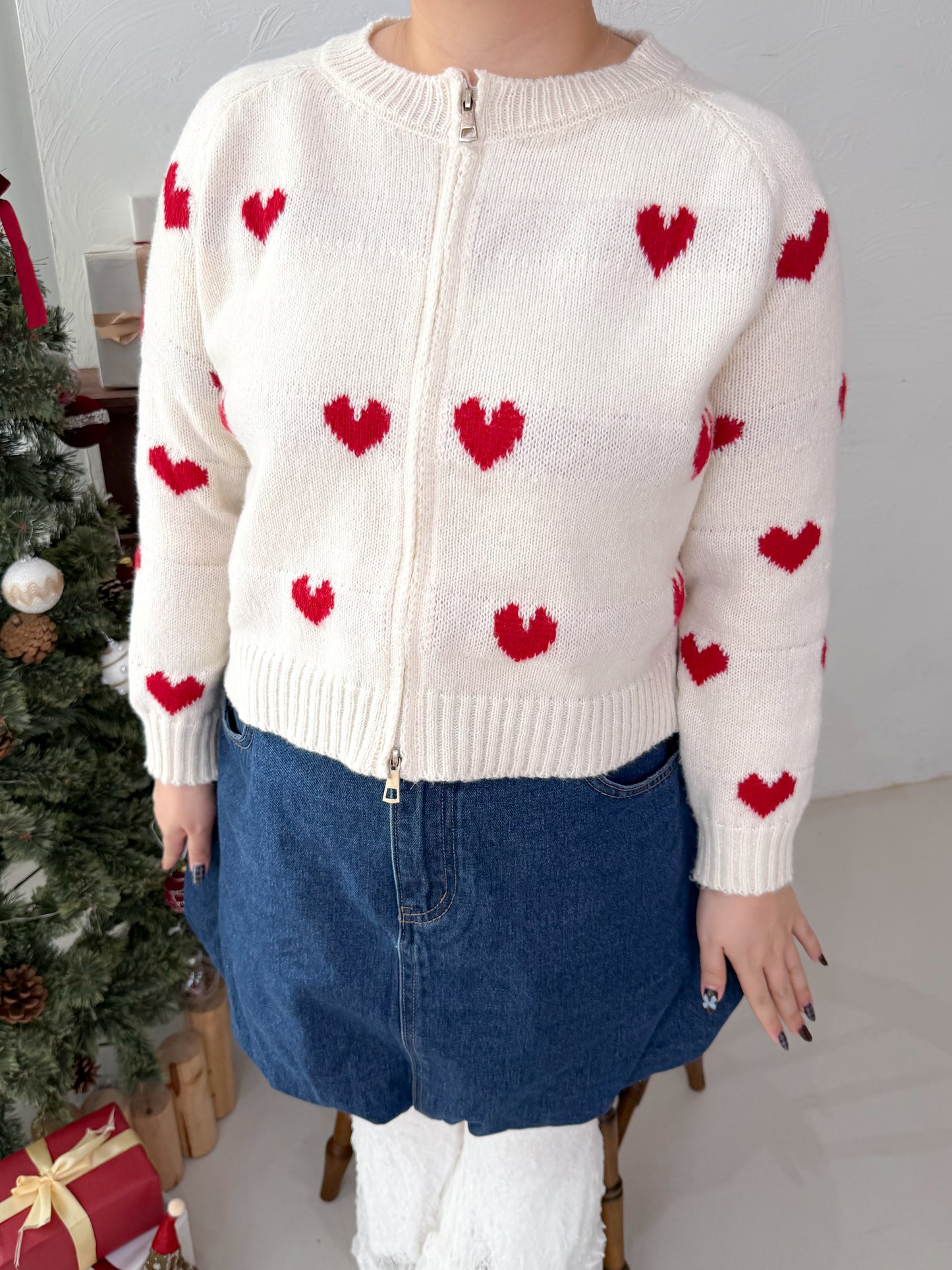 ジップ付きハートニット