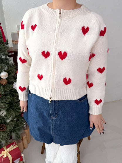 ジップ付きハートニット