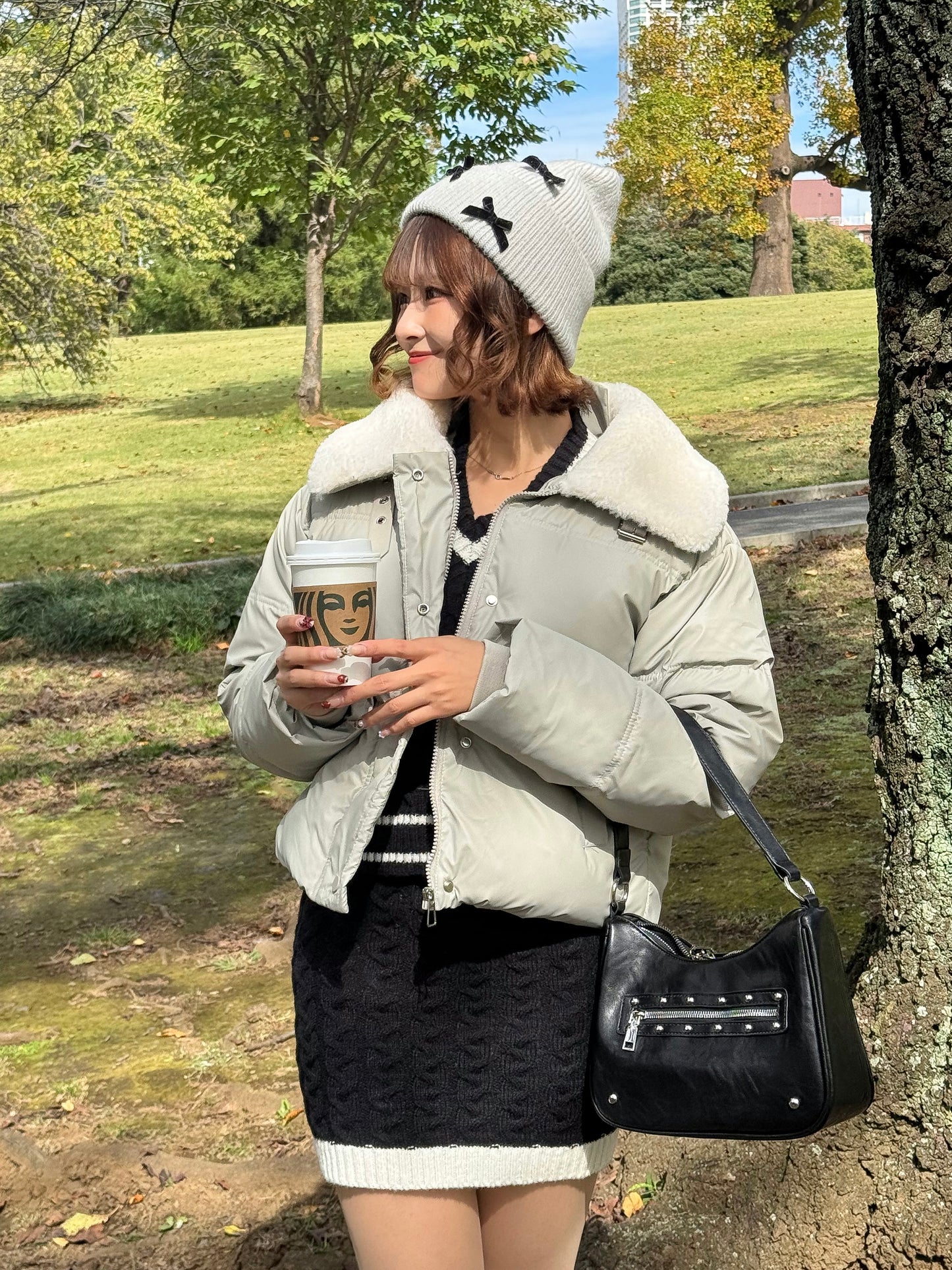 ボア襟付きパフブルゾン