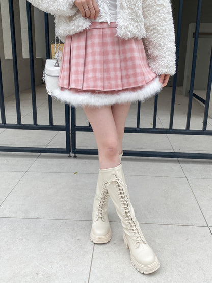 【Official限定価格】ファー付きチェックプリーツスカート