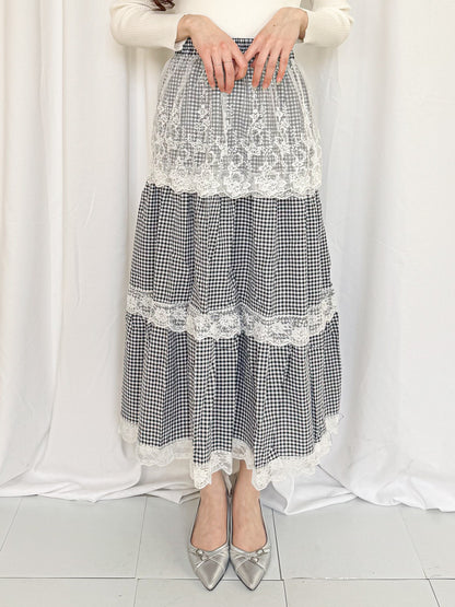 【Official限定】ギンガム×レースティアードスカート