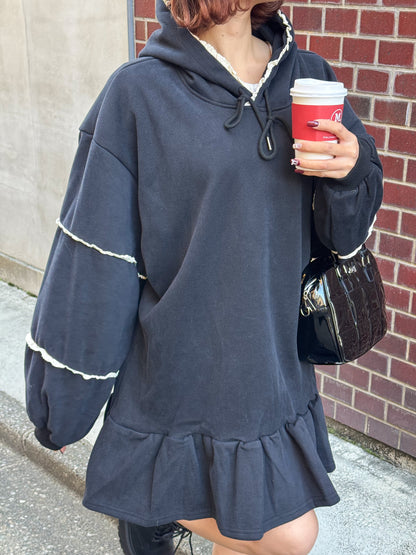 【Official限定価格】裏起毛フリルスエットパーカーワンピ