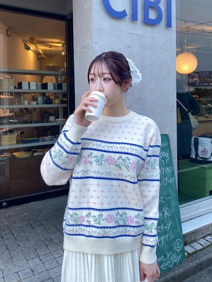 【Official限定価格】ビンテージ風フラワーニット