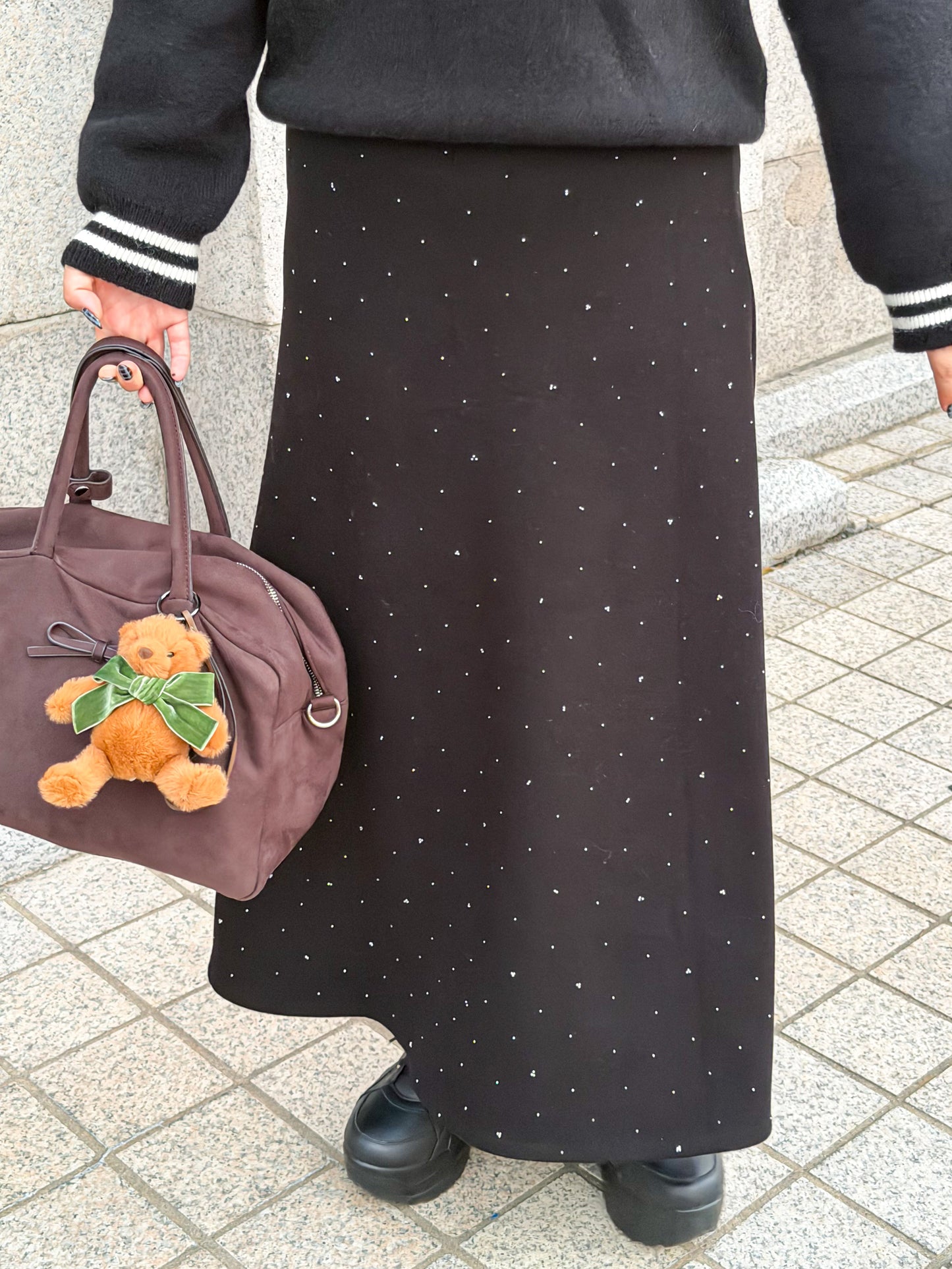 ラインストーンフレアロングスカート