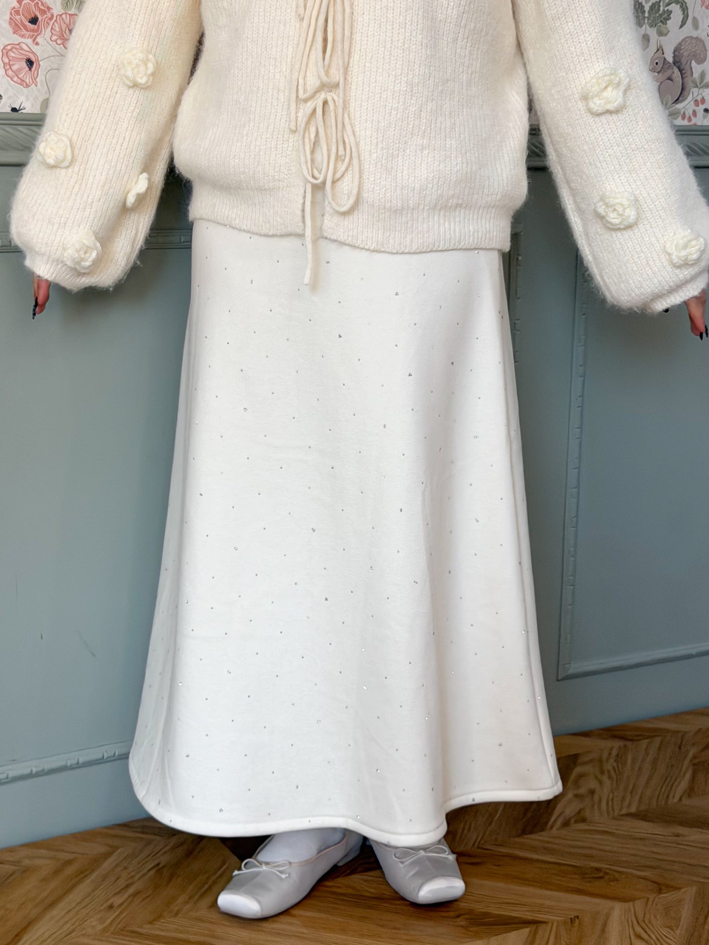 ラインストーンフレアロングスカート